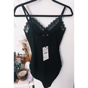 ZARA black bodysuit with lace detail, size Small